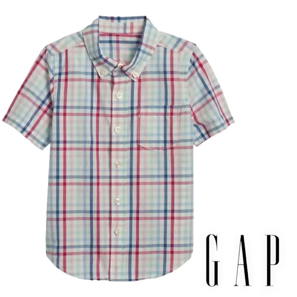 GAP Kids | Blue & Red | Plaid Poplin Short Sleeve Shirt